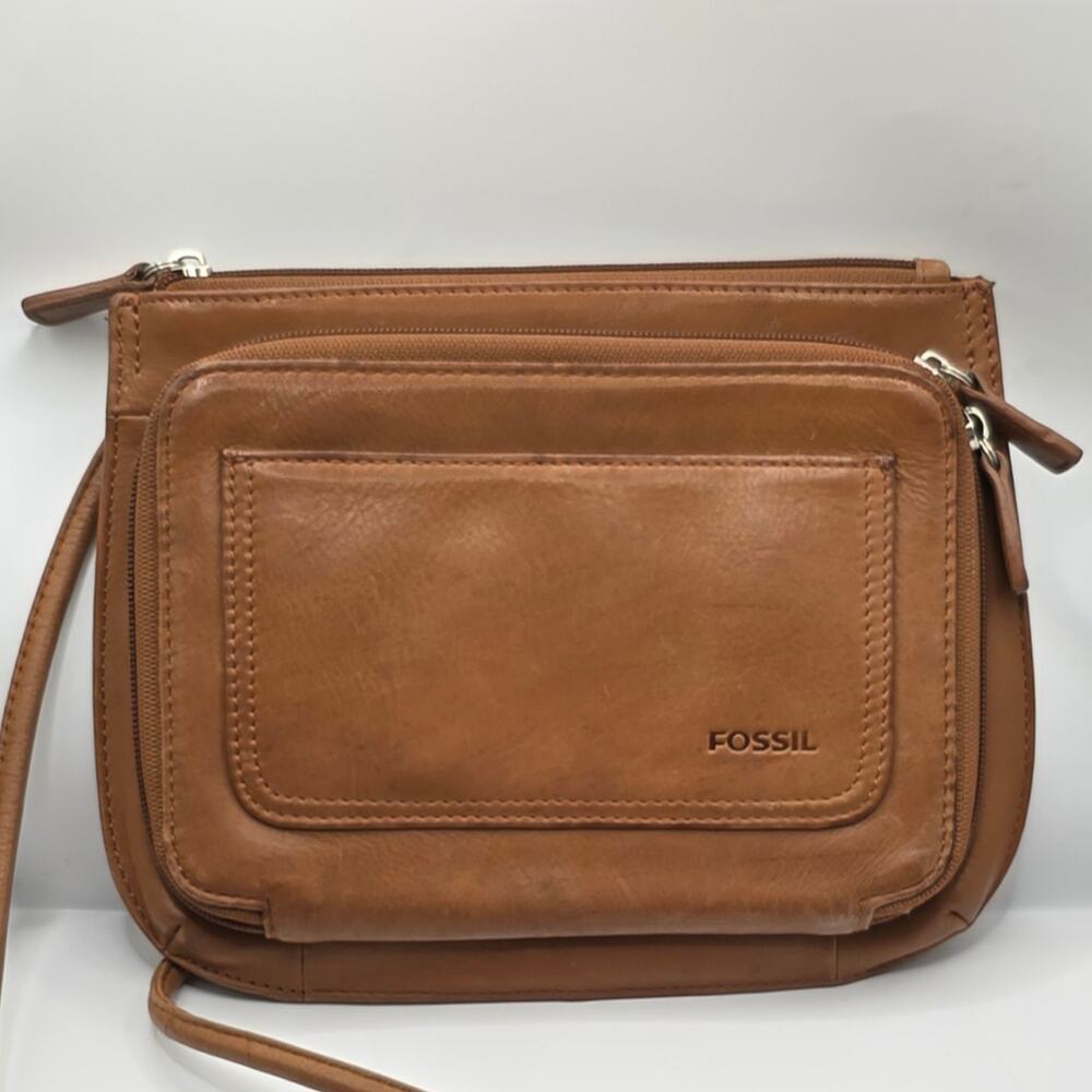 Fossil Leather Zip Around Crossbody Bag Purse